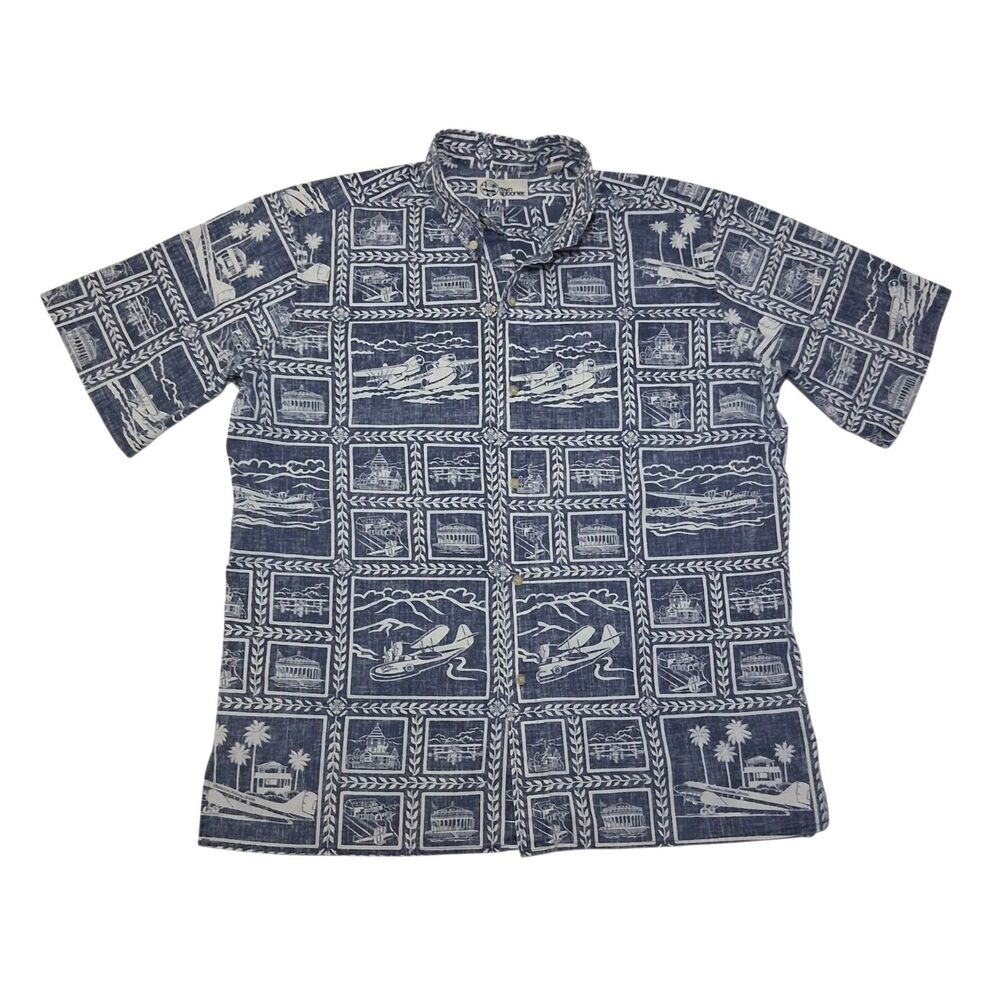 Reyn Spooner Men's XL Hawaiian Shirt Planes Button Up Short Sleeve